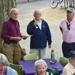 Bill Brockman, Davis Matthews plus people at porch blessing dedication