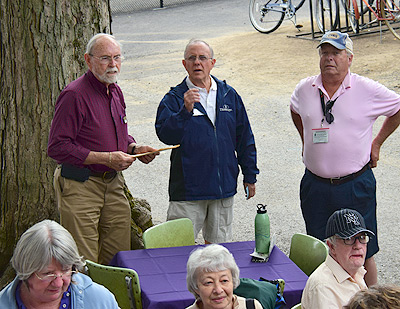 Bill Brockman, Davis Matthews plus people at porch blessing dedication